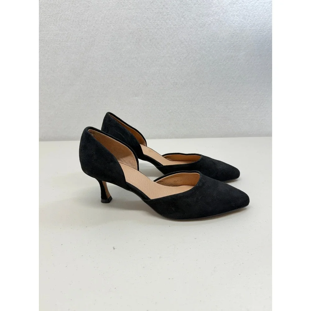 J. Jill Black Suede D'Orsay Kitten Heel Pointed Toe Pumps 9